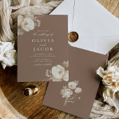 エレガントなヴィンテージ フラワーブーケ ブラウン ウェディング 招待状