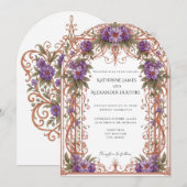 エレガントなヴィンテージ フラワー アーチ ウェディング 招待状 (正面/裏面)