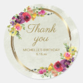 エレガントなヴィンテージ フラワー ゴールド 誕生日お礼 ラウンドシール (正面)