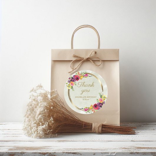 エレガントなヴィンテージ フラワー ゴールド 誕生日お礼 ラウンドシール