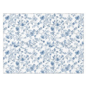 エレガントなヴィンテージ フラワー トワール ブルーとホワイト テーブルクロス (正面(横))