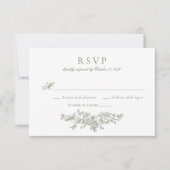 エレガントなヴィンテージ フラワー フレンチ セージグリーン RSVP 招待状 (正面)
