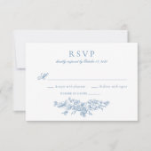 エレガントなヴィンテージ フラワー フレンチ ブルー 結婚式 RSVP 招待状 (正面)