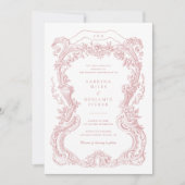 エレガントなヴィンテージ フラワー ブラッシュ トワール フレーム ウェディング 招待状 (正面)