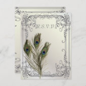 エレガントなヴィンテージ フラワー ペコック 結婚式 RSVP インビテーションポストカード (正面/裏面)