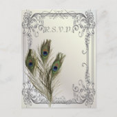 エレガントなヴィンテージ フラワー ペコック 結婚式 RSVP インビテーションポストカード (正面)