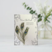 エレガントなヴィンテージ フラワー ペコック Save the date 案内ポストカード (スタンド正面)