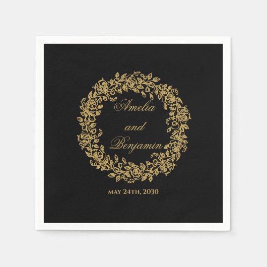 エレガントなヴィンテージ フランス ゴールド フローラル スタンダードカクテルナプキン (正面)