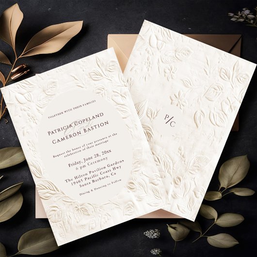 エレガントなヴィンテージ フランス ヴィクトリアン アイボリー フラワーズ 招待状