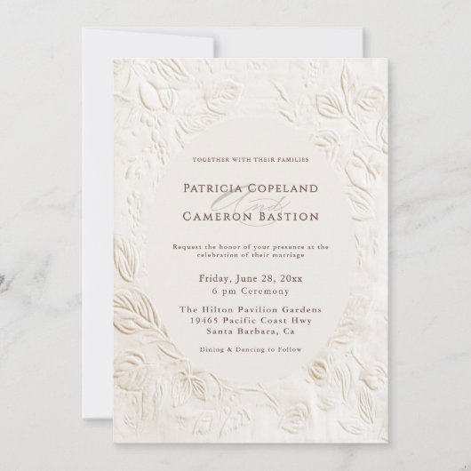 エレガントなヴィンテージ フランス ヴィクトリアン アイボリー フラワーズ 招待状 (正面)