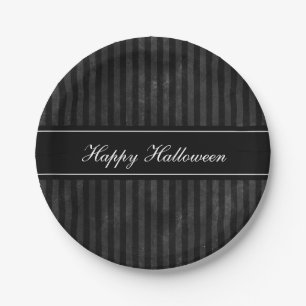 エレガントなヴィンテージ ブラック ストライプ ハッピー ハロウィン ペーパープレート
