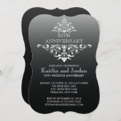 エレガントなヴィンテージ ブラック フラワーズ 結婚記念日パーティー 招待状 (正面/裏面)
