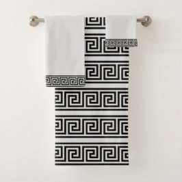 エレガントなヴィンテージ ブラック&ライトグレー ギリシャ柄 バスタオルセット