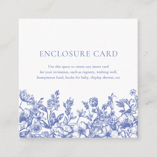 エレガントなヴィンテージ ブルーの花柄 封筒付きカード エンクロージャーカード (正面)