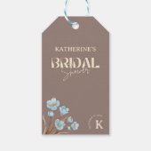 エレガントなヴィンテージ ブルー ウォーターカラー フラワーブライダルシャワー ギフトタグ (正面)