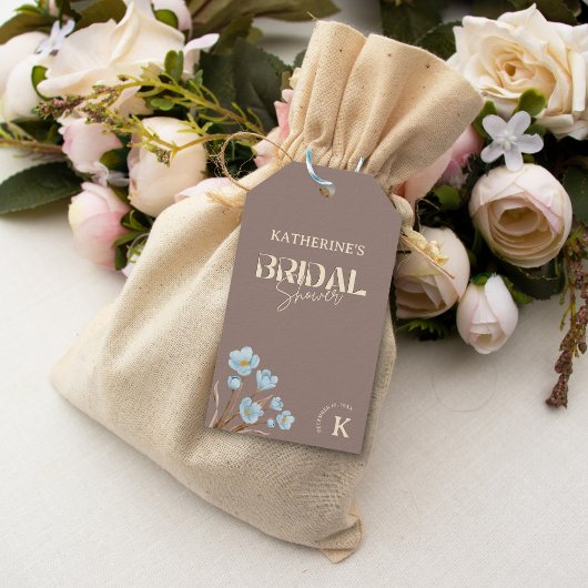 エレガントなヴィンテージ ブルー ウォーターカラー フラワーブライダルシャワー ギフトタグ