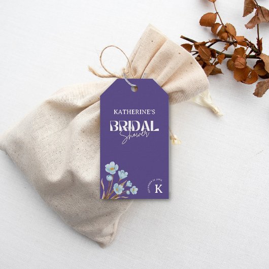 エレガントなヴィンテージ ブルー ウォーターカラー フラワーブライダルシャワー ギフトタグ