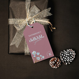 エレガントなヴィンテージ ブルー ウォーターカラー フラワーブライダルシャワー ギフトタグ