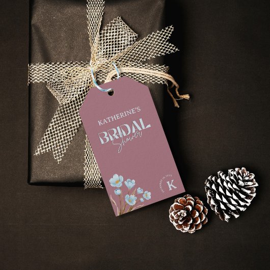 エレガントなヴィンテージ ブルー ウォーターカラー フラワーブライダルシャワー ギフトタグ