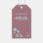 エレガントなヴィンテージ ブルー ウォーターカラー フラワーブライダルシャワー ギフトタグ (正面)