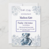 エレガントなヴィンテージ ブルー トワール ベイビー シャワー 招待状 (正面)