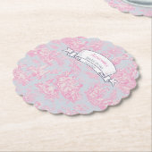 エレガントなヴィンテージ ブルー ピンク トワール ド ジュイ ペーパーコースター (アングル)