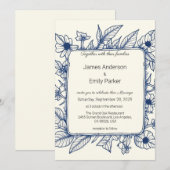 エレガントなヴィンテージ ブルー フラワー ウェディング 招待状 (正面/裏面)