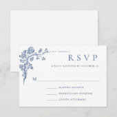 エレガントなヴィンテージ ブルー フレンチ ガーデン フラワーズ ウェディング 出欠カード (正面/裏面)