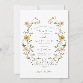 エレガントなヴィンテージ プレスド フローラル リース ウェディング 招待状