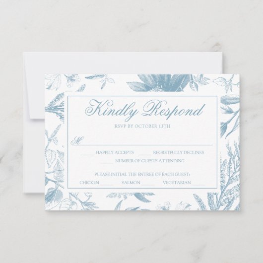 エレガントなヴィンテージ ボタニカル ウェディング RSVP カード (正面)