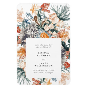 エレガントなヴィンテージ ボタニカル フラワー ウェディング セーブ・ザ・デート マグネット