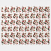 エレガントなヴィンテージ ポインセチア 冬 フリースブランケット (正面(横))