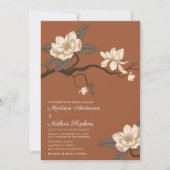 エレガントなヴィンテージ マグノリア ウェディング テラコッタ 招待状 (正面)