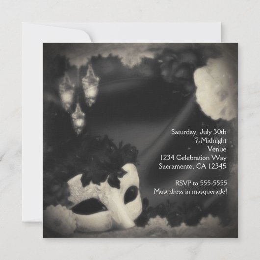 エレガントなヴィンテージ・マスカレード・マスク・パーティー招待状 招待状 (裏面)