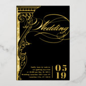 エレガントなヴィンテージ モダン ゴールド カラム ウェディング 箔招待状 (正面)