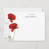 エレガントなヴィンテージ レッド オリエンタル ポピー 花柄 名前入り ノートカード (正面)