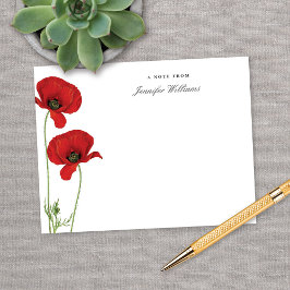 エレガントなヴィンテージ レッド オリエンタル ポピー 花柄 名前入り ノートカード