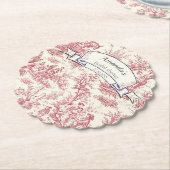 エレガントなヴィンテージ レッド トワル ド ジュイ ペーパーコースター (アングル)