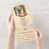 エレガントなヴィンテージ レトロ カップル ラスティック ウェディング オールインワン招待状 (貼ってはがせる)