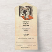 エレガントなヴィンテージ レトロ カップル ラスティック ウェディング オールインワン招待状 (内側)