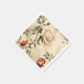 エレガントなヴィンテージ ローズ フラワー ベージュ フラワーデザイン スタンダードカクテルナプキン (角)