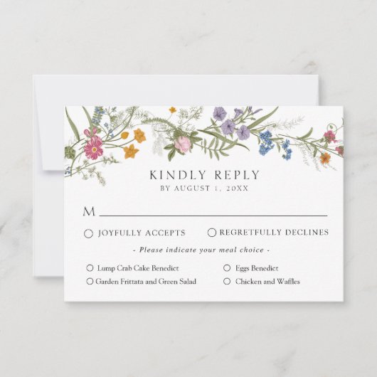エレガントなヴィンテージ ワイルドフラワー ウェディング レスポンス カード (正面)