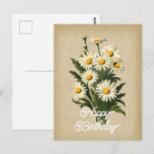 エレガントなヴィンテージ 白いデイジー花 ハッピーバースデー ポストカード (正面/裏面)