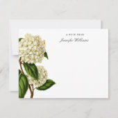 エレガントなヴィンテージ 白いハイドランジアの花のデザイン 名前入り ノートカード (正面)