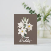 エレガントなヴィンテージ 白いユリの花 ハッピーバースデー ポストカード (スタンド正面)