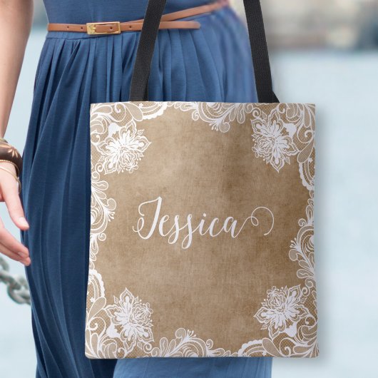 エレガントなヴィンテージ 白い花の縁取り ブライダル  トートバッグ