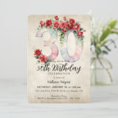 エレガントなヴィンテージ 赤薔薇 水彩 30歳の誕生日 招待状 (スタンド正面)