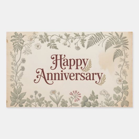 エレガントなヴィンテージ "Happy Anniversery" デザイン 長方形シール (正面)