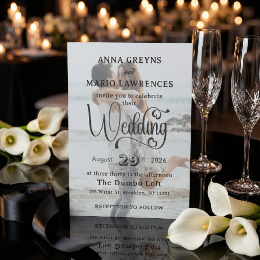 エレガントなヴェラムオーバーレイ モダン2枚組 ウェディングフォト 招待状