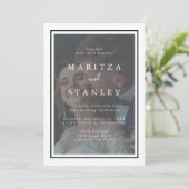 エレガントなヴェラム 白黒フレーム フォト ウェディング 招待状 (スタンド正面)